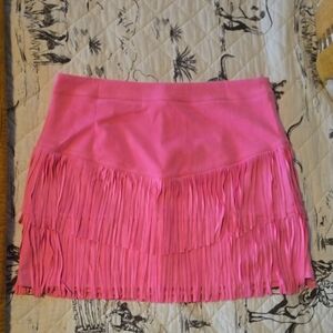 Pink Fringe Mini Skirt for Night Out